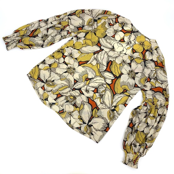 Cabi Sequel Blouse #3954, Yellow Floral V-Neck Long Sleeve Blouse, Small - Picture 2 of 16